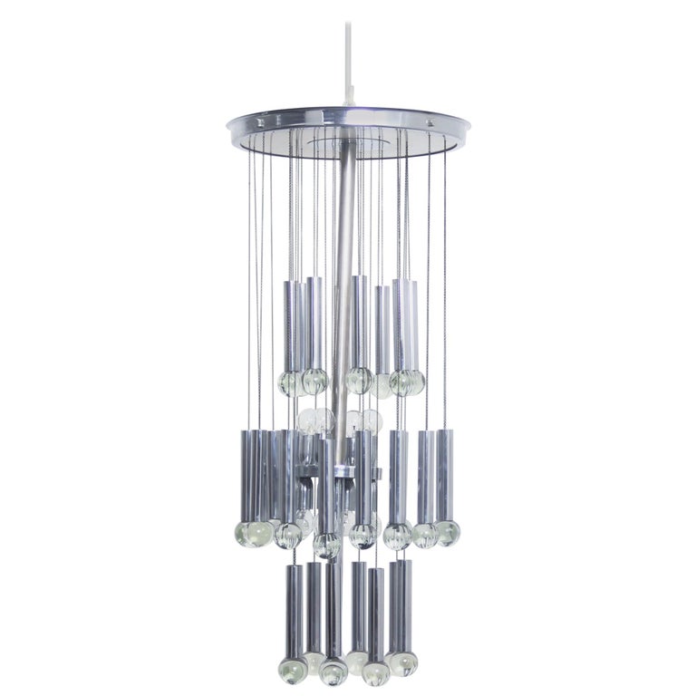 Italian Chrome and Glass Chandelier By Gaetano Sciolari, 1970