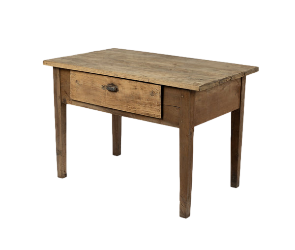 French Pine Table With Drawer And Original Hardware