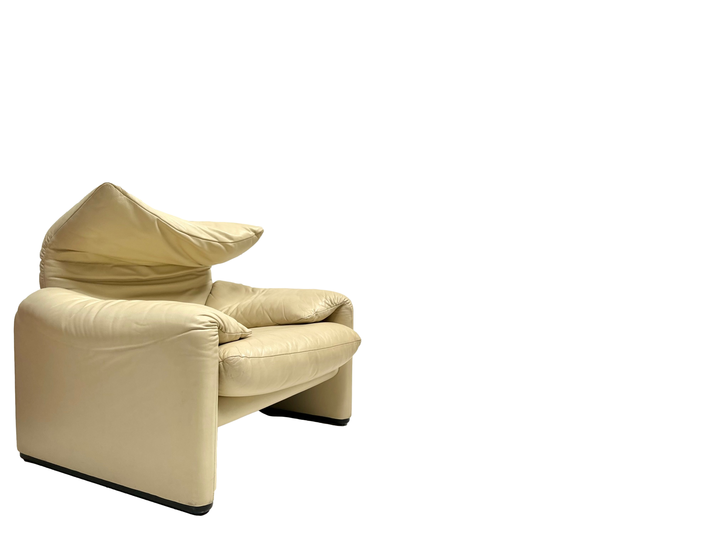 Maralunga Cream Leather Armchair & Ottoman by Vico Magistretti